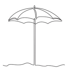 Сontinuous single drawn one line umbrella for beach hand-drawn picture silhouette. Sunshade equipment. Summertime relax on coast of sea. Line art. Sun protection umbrella © EVGENIY