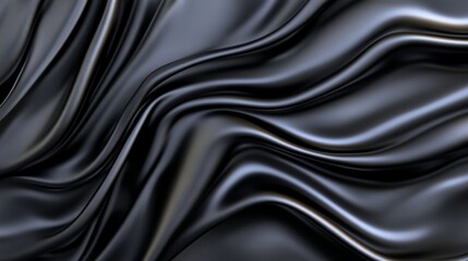 Fototapeta premium Luxurious Black Silk Fabric with Elegant Flowing Waves for Modern Design and Textiles