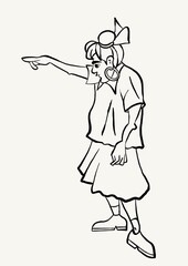  Cartoon illustration of an old woman pointing to the side with her finger