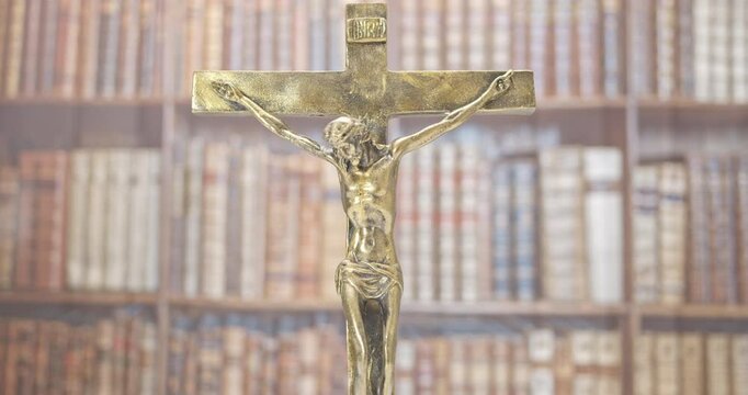 The Crucifixion of Jesus Christ, heavenly father. Statue of Jesus Christ on the Cross with INRI Iesus Nazarenus Rex Iudaeorum.