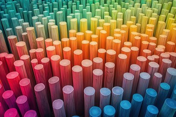 A large number of round wood pillars arranged in the shape of an optical illusion