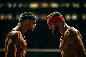 Two fierce competitors stand poised on the court, each locked in intense concentration for an epic showdown.