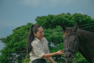 Fototapeta premium woman with horse
