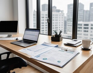 Minimalist Office Desk with Financial Reports