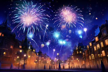 Obraz premium Fireworks in European Street