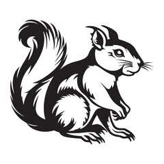 The squirrel black silhouette with white background