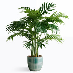 Fototapeta premium Green Parlor Palm Plant in Blue and White Pot