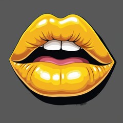 Obraz premium Vibrant yellow lips on a dark background, perfect for beauty, fashion, or advertising themes. Adds a pop of color and fun to any creative project.