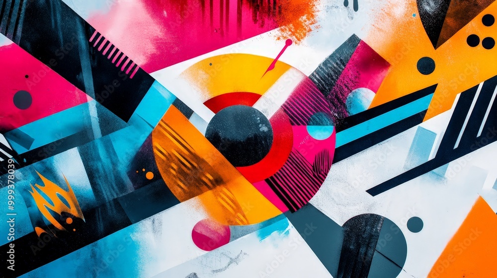 Poster inspirational quote over abstract, colorful shapes with bold lines and angles, creating a vibrant an