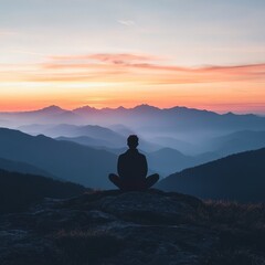 Obraz premium Inspirational quote with a silhouette of mountains at sunset, creating a serene and natural Facebook post.