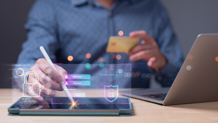 Depicts user engaging in secure online transactions using tablet, emphasizing importance of...