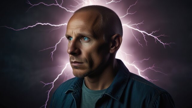 Man with Lightning Background