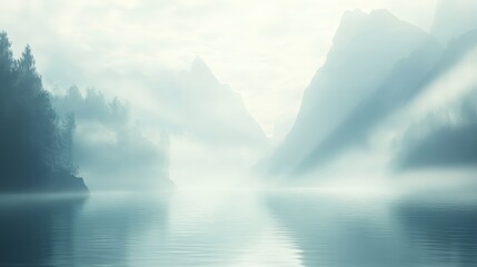 A beautiful mountain range with a calm lake in the foreground