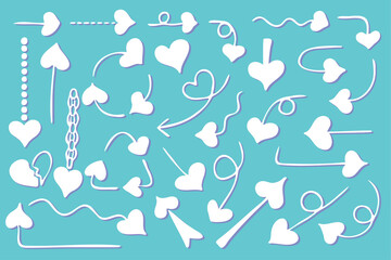 Illustration set of heart arrows drawn freehand