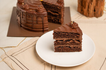 a piece of chocolate cake on the plate