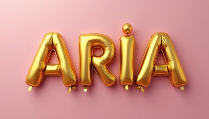 ARIA LETTERS - GOLDEN BALLOON 3D - SOLID COLOR BACKGROUND - BEST FOR BIRTHDAY DESIGN