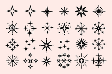 Stars sparkles black set symbols vector illustration