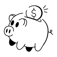 Hand drawn icon of piggy saving 

