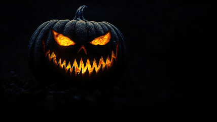 Fototapeta premium Sharp-Toothed Pumpkin Face on Black