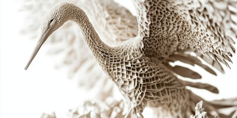 Obraz premium A paper sculpture of the animal, showcasing the intricate details of the art form, Depict an origami crane crafted from binary permutations
