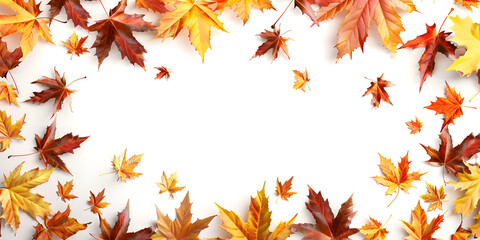 Autumn Leaves Frame on White Background