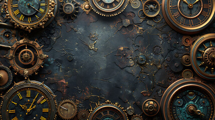 Vintage Clock Mechanisms on Textured Background