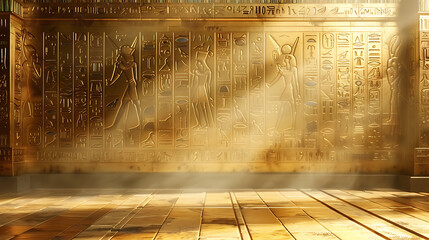 Ancient Egyptian Temple Interior with Hieroglyphs