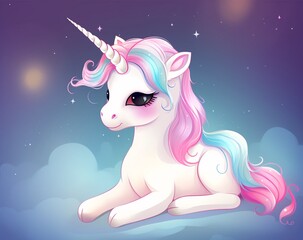 Cute Pastel Unicorn Illustration with Stars - Perfect for Children's Stories and Artwork