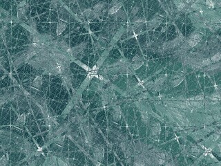 Abstract geometric pattern with a teal and silver color scheme, featuring intersecting lines and a textured effect.