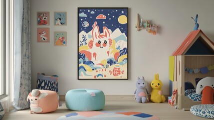 Playful Children's Room with Abstract Artwork and Play Structure