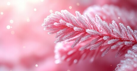Close-Up Macro Shot of Pink Christmas Tree with Frosted Branches on Pastel Background, Winter Holiday Concept with Copy Space


