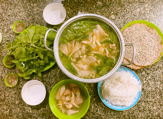 Chicken Hotpot With Basil Leaves In Da Lat, Vietnam. This Is Special Dish In Da Lat, Vietnam.