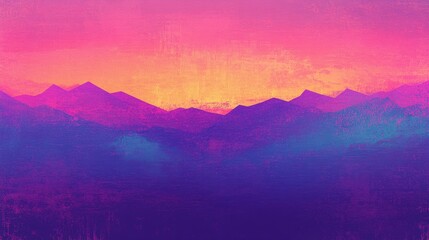 Naklejka premium Abstract Digital Painting of Mountains and Sunset