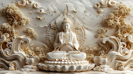 Serene Buddha Sculpture in Elegant Natural Setting