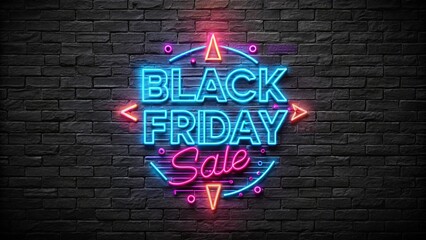 Vibrant neon sign with "Black Friday Sale" in pink, blue, and white