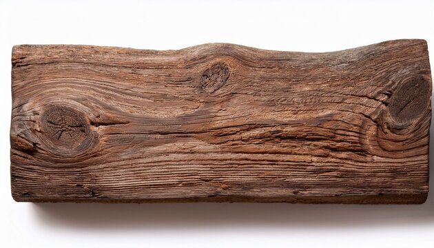 A rough, splintery plank with visible grain and cracks, with a blurred, neutral-toned backgr 