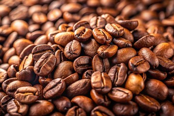 Obraz premium A cozy pile of coffee beans under natural lighting from a worm's eye view