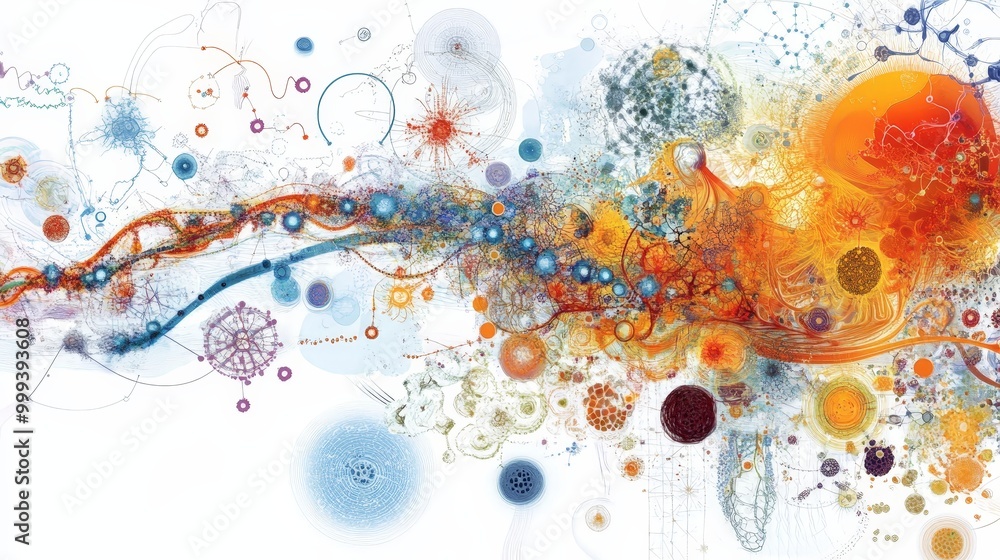 Poster a visual diagram of a biological system showing feedback loops, cellular signals, and metabolic path