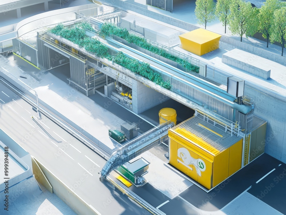 Poster a well-developed recycling infrastructure for a smart city, utilizing cutting-edge technology to max