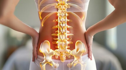 A woman with back pain. AI.