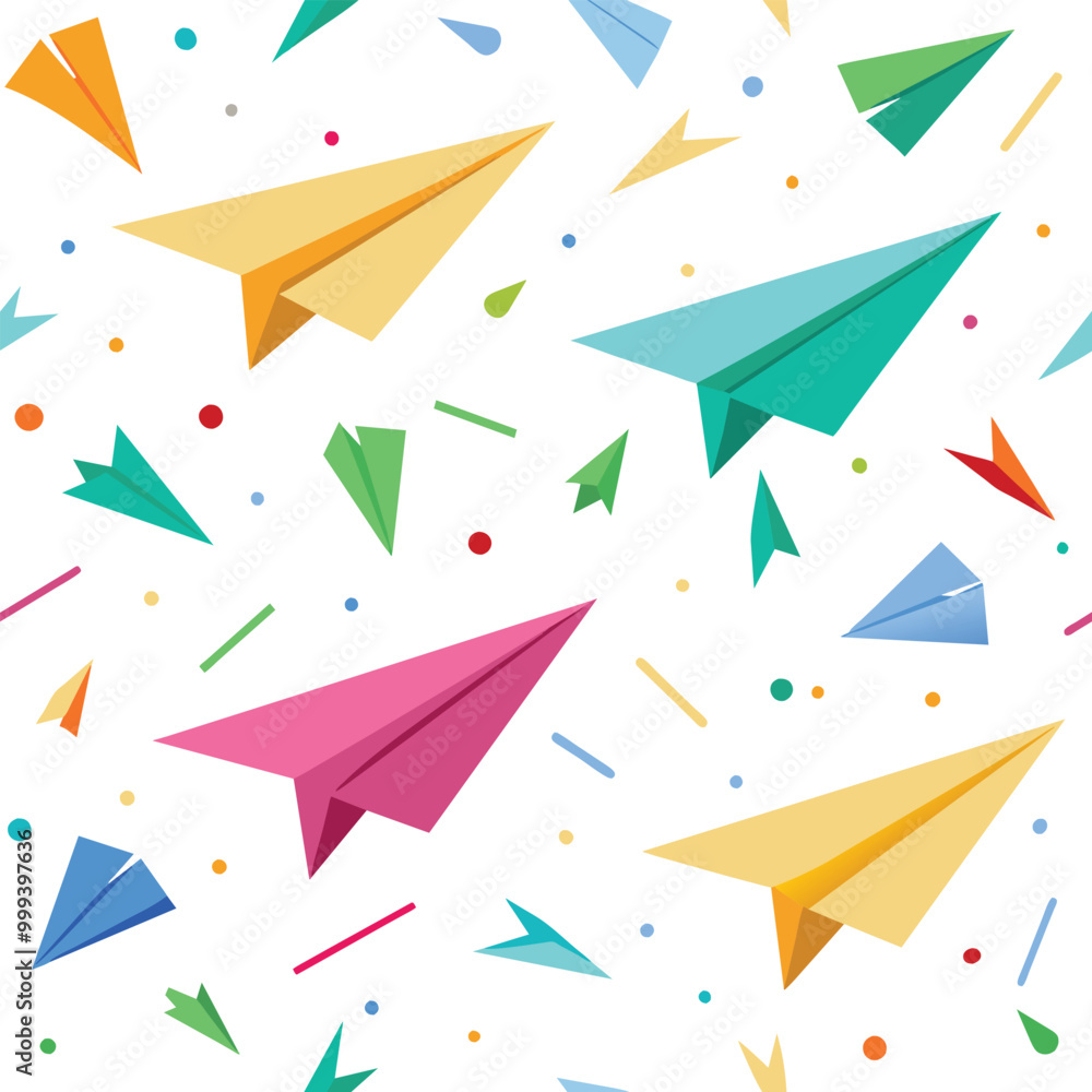 Aufkleber colorful paper planes soar across a bright background surrounded by lively confetti creating a festi