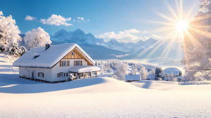 Charming Bavarian Austria Winter House in Countryside Idyll &ndash; Perfect File for Print & Decoration, generated ai