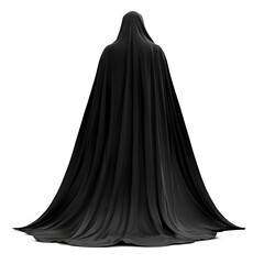 Naklejka premium Dramatic Floating Vampire Cape with Luminescent Borders Silhouetted on Clinical White Background