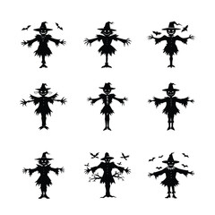 Fototapeta premium Halloween Scarecrow silhouette bundle is perfect for t-shirts, posters, bags, and mugs, A spooky, stylish design ideal for Halloween-themed projects and products, Download and use now.