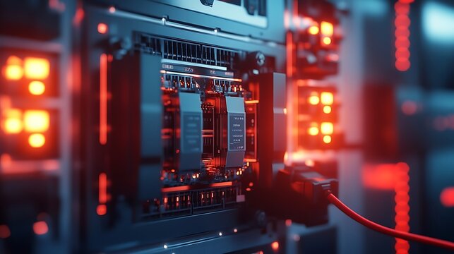 surge protection devices installed within an electrical panel, designed to protect sensitive equipment from voltage spikes.