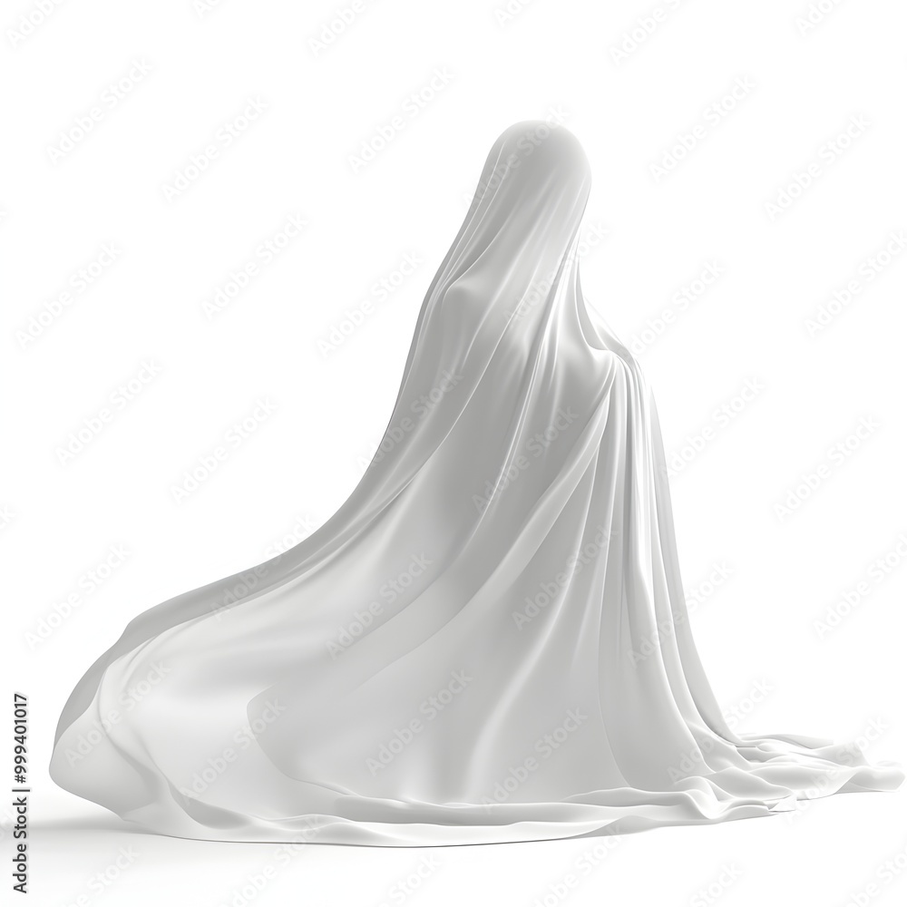 Poster ethereal cloak billowing against pristine white background in minimal 3d rendering