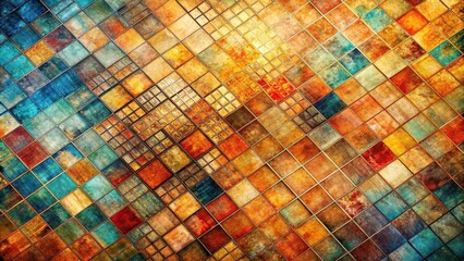 Fototapeta premium abstract aerial painting with grid pattern and warm and cool colors
