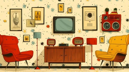 Stylized illustrations with 1950s retro aesthetic