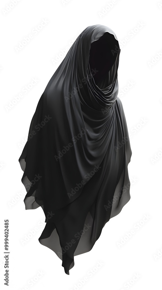 Poster ethereal vampire cloak hovering in mid air with luminescent glow on white backdrop