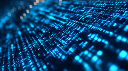 Blue flow of data represented as strings of numbers. Visualization of information code representation.



